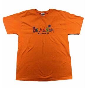 Vintage Branson Missouri Tshirt Jerzees Adult Size L Orange Embroidered